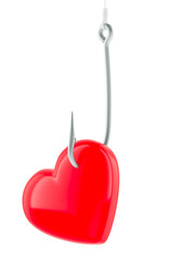 Poster - Red heart on the fishing hook, 3D rendering isolated on transparent background