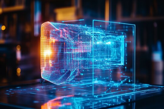 3D holographic digital twin representation showcasing advanced technology and design innovation