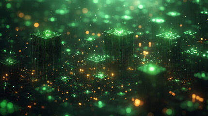 Wall Mural - a green matrix with a modern blurred effect, symbolizing chaos, uncertainty, and potential. the empt