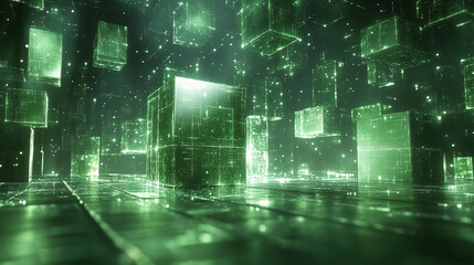 Wall Mural - a green matrix with a modern blurred effect, symbolizing chaos, uncertainty, and potential. the empt