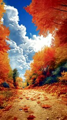 Wall Mural - colorful autumn leaves illuminate a sunny path