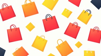 Wall Mural - A vibrant 2D pattern of shopping bags against a white background, highlighted by red and yellow accents for flair.