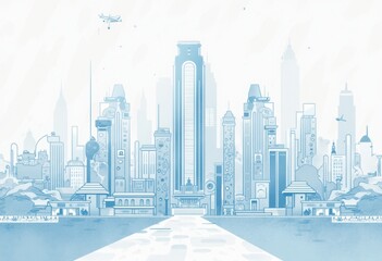 Poster - City Skyline with Skyscrapers in the Distance