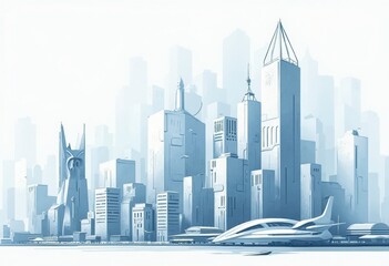 Poster - Cityscape with Futuristic Skyscrapers and Towering Buildings