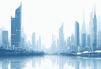 Poster - A Foggy Cityscape with Skyscrapers and Waterfront