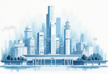 Poster - Cityscape Painting of Skyscrapers and Urban Landscape