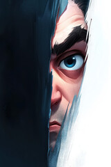Poster - Dramatic Contrasts: Exploring Emotional Depth Through Bold Visual Portraiture and Mysterious Expressions