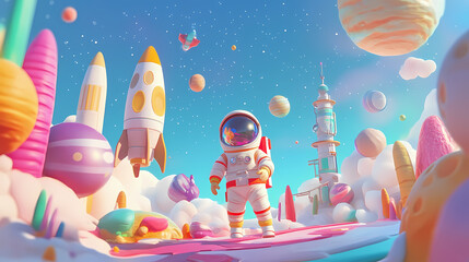 Wall Mural - whimsical 3d render cartoon astronaut