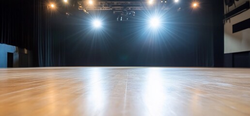 Poster - Empty stage, spotlights, dark curtains, theater.  Event backdrop