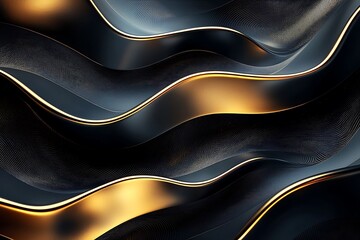 Wall Mural - 3D abstract wallpaper with dark golden and black tones, creating a deep, metallic effect. Geometric, wavy lines swirl through the background.