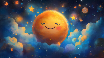 Canvas Print - vibrant playful smiling planet