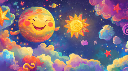 Canvas Print - vibrant playful smiling planet