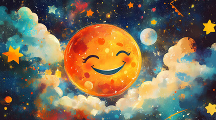 Canvas Print - vibrant playful smiling planet