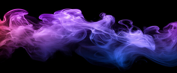 Poster - Colorful smoke with vibrant hues of purple and blue flowing across the frame on a black background, representing fluidity and abstract movement in artistic expression.