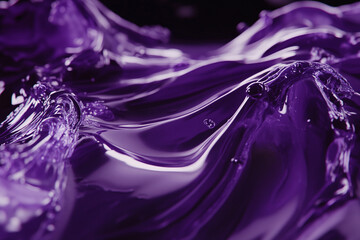 Poster - Close-up of flowing purple liquid with glossy, smooth textures, creating an elegant and dynamic composition of ripples and light reflections, representing fluidity and motion.