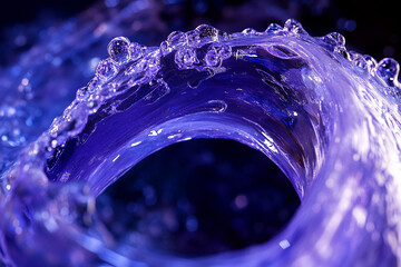 Leinwandbilder - Close-up of vibrant purple liquid swirling in a circular motion with droplets of water, showcasing the dynamic movement and smooth texture of the fluid in motion.