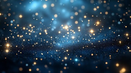 Wall Mural - Abstract blue and gold bokeh background with sparkling lights.