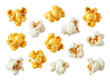 © Tati - Close-up of yellow and white popcorn scattered on transparent background