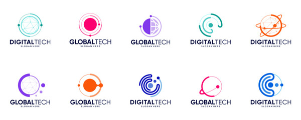 collection of global logos of technology, digital connection services, databases, science, design ve