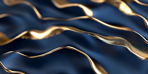 Poster - Abstract gold & blue waves, flowing design, luxury texture background, website design