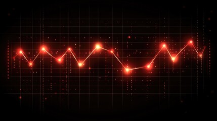 Poster - Abstract financial line graph with glowing points marking highs and lows on a dark grid background, capturing business trend data
