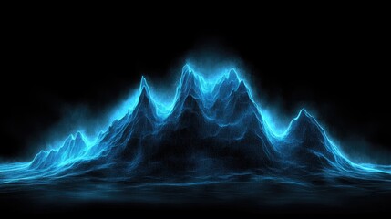 Poster - An abstract financial line graph with sharp peaks and dips, glowing in neon blue on a black background, representing stock market data