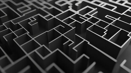 Poster - An abstract maze of white lines on a black background, forming intricate geometric shapes and creating a sense of depth