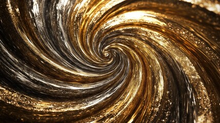 Poster - An elegant swirl of gold and silver metallic hues on a dark background, creating a luxurious and sophisticated abstract texture that can enhance any design