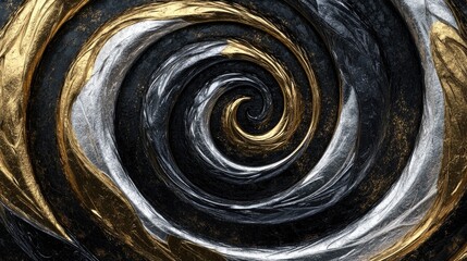 Poster - An elegant swirl of gold and silver metallic hues on a dark background, creating a luxurious and sophisticated abstract texture that can enhance any design