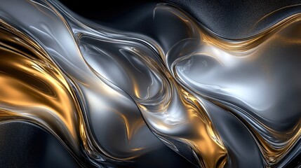 Poster - An elegant swirl of gold and silver metallic hues on a dark background, creating a luxurious and sophisticated abstract texture that can enhance any design
