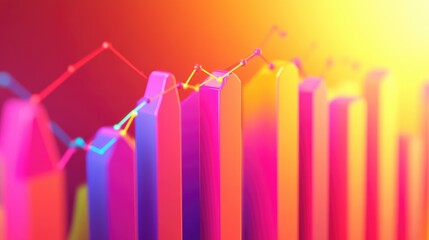 Poster - A D layered area chart in vibrant corporate colors, each layer showing business trends over time with clear depth and structure