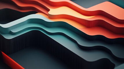 Poster - A D layered area chart in vibrant corporate colors, each layer showing business trends over time with clear depth and structure