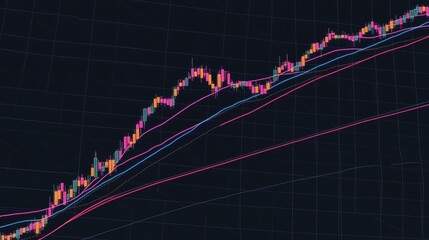 Poster - a d line graph with ascending and descending curves on a dark grid background, capturing the volatil