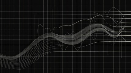 Poster - a d line graph with ascending and descending curves on a dark grid background, capturing the volatil