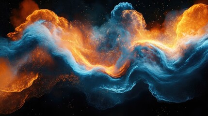 Poster - a blend of fireworks in orange and blue hues, their trails overlapping to create an intricate, spark