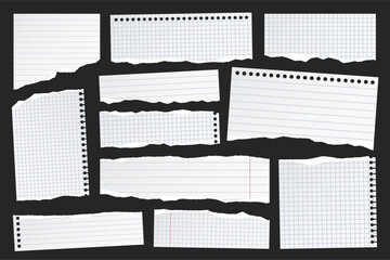 Wall Mural - ripped paper strips. realistic crumpled paper scraps with torn edges. shreds of notebook, book or ol