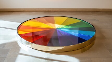 Poster - A circular chart with colorful, curved segments arranged on a reflective surface, each segment shining subtly to show detail