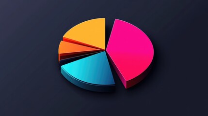 Poster - A circular pie chart with glossy, vibrant segments on a dark background, each slice slightly separated, showing data distribution