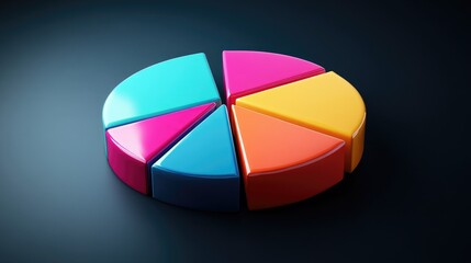 Poster - A circular pie chart with glossy, vibrant segments on a dark background, each slice slightly separated, showing data distribution