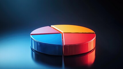 Poster - A circular pie chart with glossy, vibrant segments on a dark background, each slice slightly separated, showing data distribution