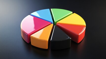 Poster - A circular pie chart with glossy, vibrant segments on a dark background, each slice slightly separated, showing data distribution