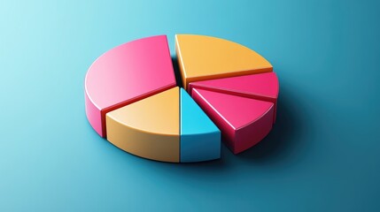 Poster - A collection of colorful D pie chart segments separated slightly, arranged on a smooth background to display data divisions