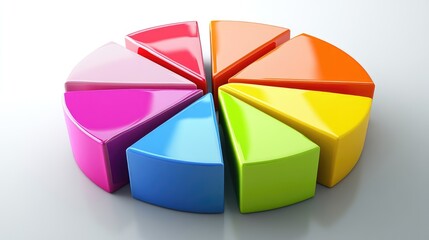 Poster - A collection of colorful D pie chart segments separated slightly, arranged on a smooth background to display data divisions