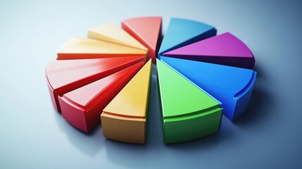 Poster - A collection of colorful D pie chart segments separated slightly, arranged on a smooth background to display data divisions