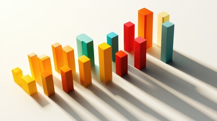 Poster - A colorful D bar graph with staggered heights, each bar casting shadows on a clean white background, symbolizing statistical analysis