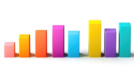 Poster - A colorful D bar graph with staggered heights, each bar casting shadows on a clean white background, symbolizing statistical analysis