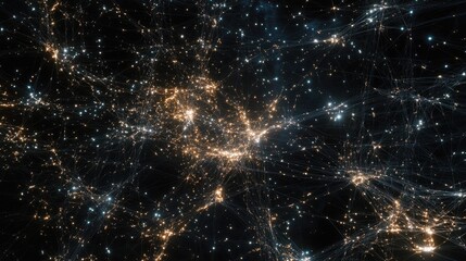 Poster - A digital network of interconnected nodes and lines on a dark background, forming a futuristic graphic of data flow and connectivity