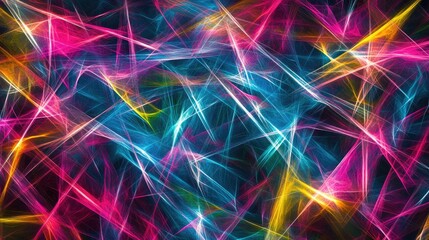 Poster - A dynamic abstract background of sharp lines and angular shapes in bright neon colors against a dark backdrop, conveying energy and excitement perfect for modern themes