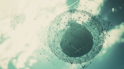 Poster - a futuristic d wireframe globe with connecting lines and dots, symbolizing global data exchange, in 