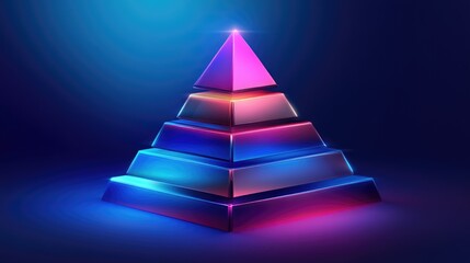 Poster - A futuristic, metallic pyramid chart in gradient shades, symbolizing steps in financial strategy and banking growth hierarchy